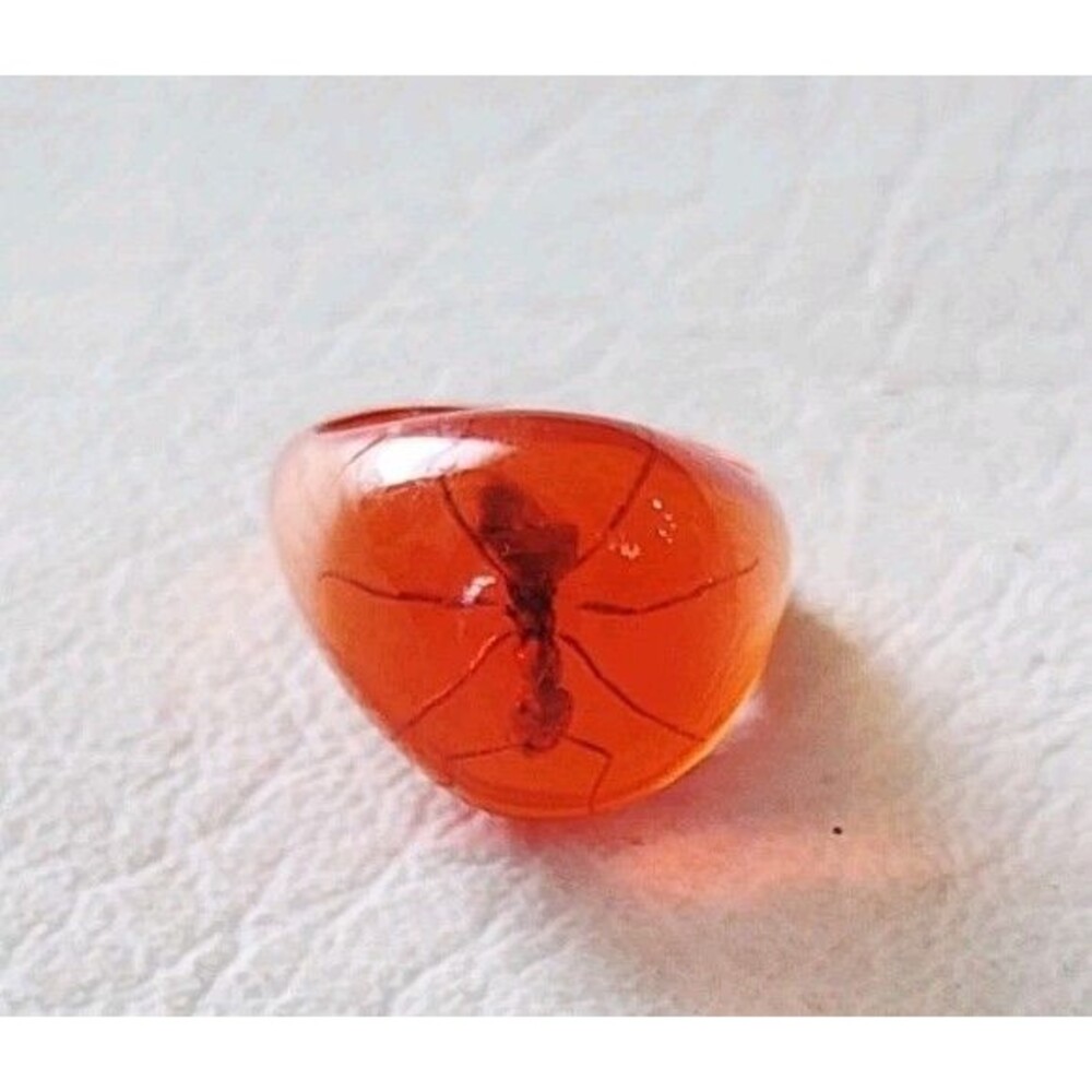 LUCITE RING SIZE 6 With ANT BUG SPIDER ENCASED IN RESIN